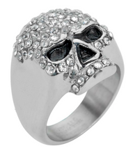 Load image into Gallery viewer, Clear Bling Skull Ring Lady Biker Clear Crystals Unisex Stainless Steel SR130