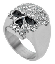 Load image into Gallery viewer, Clear Bling Skull Ring Lady Biker Clear Crystals Unisex Stainless Steel SR130