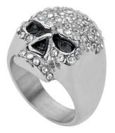 Clear Bling Skull Ring Lady Biker Clear Crystals Unisex Stainless Steel SR130