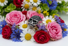 Load image into Gallery viewer, Black Bling Skull Ring Black Crystals Lady Biker Stainless Steel SR132