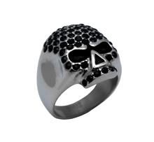 Load image into Gallery viewer, Black Bling Skull Ring Black Crystals Lady Biker Stainless Steel SR132