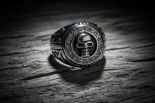 Load image into Gallery viewer, Round Skull Circle Ring with Clear Crystals Men's Stainless Steel SR135