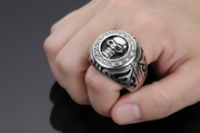 Load image into Gallery viewer, Round Skull Circle Ring with Clear Crystals Men's Stainless Steel SR135