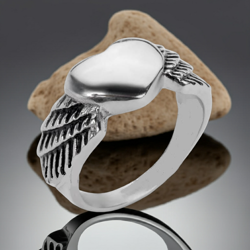 Heavy Metal Jewelry Women's Winged Heart Stainless Steel Ring SR138