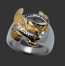 Load image into Gallery viewer, "Live to Ride" "Ride to Live" Eagle Ring Men's Two-Tone Stainless-Steel Ring SR143