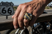 Load image into Gallery viewer, "Live to Ride" "Ride to Live" Eagle Ring Men's Two-Tone Stainless-Steel Ring SR143