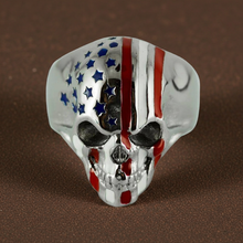 Load image into Gallery viewer, American Flag Skull Ring Enameled Men's Stainless Steel Ring SR146