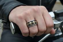Load image into Gallery viewer, Inlaid Skulls Ring Two-Tone Men's Stainless-Steel Ring SR147
