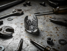 Load image into Gallery viewer, Motorcycle Engine with Wings Ring Men's Biker Stainless Steel Ring SR149