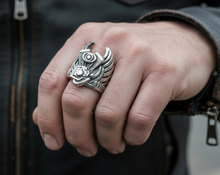Load image into Gallery viewer, Motorcycle Engine with Wings Ring Men's Biker Stainless Steel Ring SR149