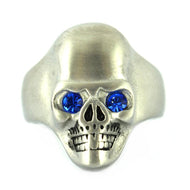 Brushed Finish Skull Ring Blue Eyes Men's Biker Stainless Steel SR151