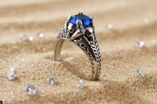 Load image into Gallery viewer, Solitaire Blue Stone Ring<br>Lady Biker Stainless Steel Ring SR152