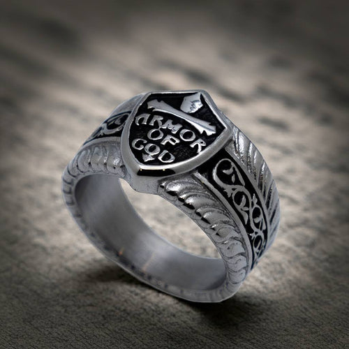 Heavy Metal Jewelry Men's Armor of God Shield Stainless Steel Religious Ring SR154