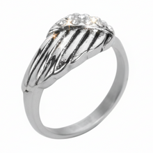 Load image into Gallery viewer, Single Angel Wing Ring with Bling Lady Biker Stainless Steel SR156
