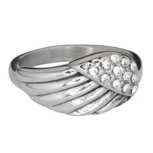 Load image into Gallery viewer, Single Angel Wing Ring with Bling Lady Biker Stainless Steel SR156
