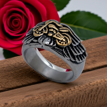 Load image into Gallery viewer, Motorcycle on Wings Ring Two Tone Unisex Biker Stainless Steel SR160