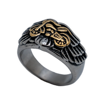 Load image into Gallery viewer, Motorcycle on Wings Ring Two Tone Unisex Biker Stainless Steel SR160