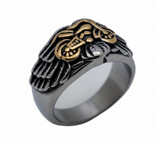 Load image into Gallery viewer, Motorcycle on Wings Ring Two Tone Unisex Biker Stainless Steel SR160