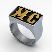 Load image into Gallery viewer, "MC" Signet Ring Gold Edition Biker Motorcycle Club Men's Stainless Steel SR163