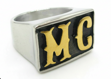 Load image into Gallery viewer, "MC" Signet Ring Gold Edition Biker Motorcycle Club Men's Stainless Steel SR163