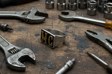 Load image into Gallery viewer, "MC" Signet Ring Gold Edition Biker Motorcycle Club Men's Stainless Steel SR163