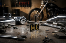 Load image into Gallery viewer, "MC" Signet Ring Gold Edition Biker Motorcycle Club Men's Stainless Steel SR163