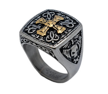 Load image into Gallery viewer, Greek Cross Ring Gold Edition Men's Two Tone Stainless Steel SR164