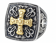 Load image into Gallery viewer, Greek Cross Ring Gold Edition Men's Two Tone Stainless Steel SR164