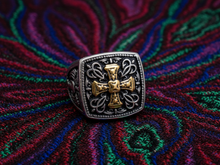 Load image into Gallery viewer, Greek Cross Ring Gold Edition Men's Two Tone Stainless Steel SR164