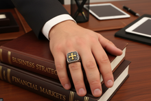 Load image into Gallery viewer, Greek Cross Ring Gold Edition Men's Two Tone Stainless Steel SR164
