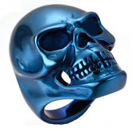 Big Blue Skull Ring Men's<BR>Biker Stainless Steel SR165