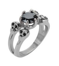 Load image into Gallery viewer, Four Skulls Solitaire Ring Ladies Black Ice CZ Stainless Steel SR166