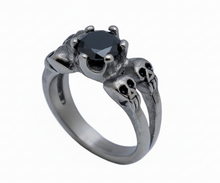 Load image into Gallery viewer, Four Skulls Solitaire Ring Ladies Black Ice CZ Stainless Steel SR166
