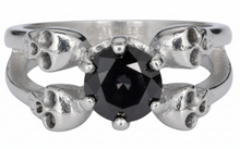 Load image into Gallery viewer, Four Skulls Solitaire Ring Ladies Black Ice CZ Stainless Steel SR166
