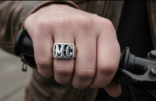 Load image into Gallery viewer, Large "MC" Signet Ring Silver Edition Men's Motorcycle Club Ring Stainless Steel SR167