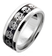 Repeating Skulls Ring Men's Comfort Fit Biker Wedding Band SR171