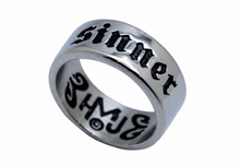 Load image into Gallery viewer, "SINNER" Signet Ring Unisex Biker Wedding Band<BR>Religious Stainless Steel SR172