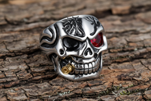 Load image into Gallery viewer, Skull Ring with Red Eye and Gold Bullet Men's Biker Stainless Steel SR173
