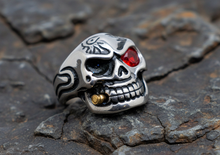 Load image into Gallery viewer, Skull Ring with Red Eye and Gold Bullet Men's Biker Stainless Steel SR173