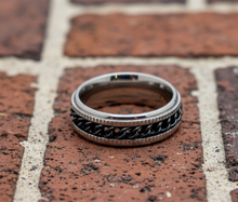 Load image into Gallery viewer, Two-Tone Chain Spinner Ring Unisex Cuban Link Wedding Band Stainless Steel SR174