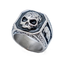 Load image into Gallery viewer, Men&#39;s Stainless Steel Square Skull Ring with Eagle