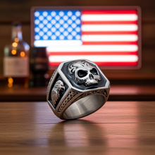 Load image into Gallery viewer, Men&#39;s Stainless Steel Square Skull Ring with Eagle