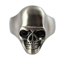 Load image into Gallery viewer, Industrial Skull Ring with Black Eyes Men's Biker Stainless Steel SR182