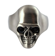 Industrial Skull Ring with Black Eyes Men's Biker Stainless Steel SR182