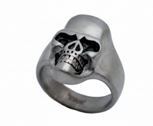 Load image into Gallery viewer, Industrial Skull Ring with Black Eyes Men's Biker Stainless Steel SR182