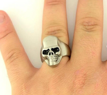 Load image into Gallery viewer, Industrial Skull Ring with Black Eyes Men's Biker Stainless Steel SR182
