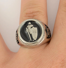 Load image into Gallery viewer, Armor of God Signet Ring Men's Two-Tone Round Top Stainless Steel Ring SR183