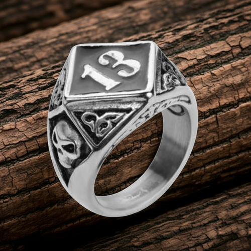 Heavy Metal Jewelry Men's Number 13 / Skull Heavy Duty Ring Stainless Steel