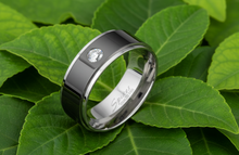 Load image into Gallery viewer, Black Inlay on Silver Ring with CZ Two-Tone Comfort Fit Stainless Steel SR185