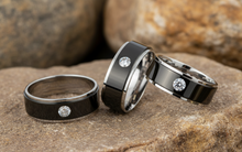Load image into Gallery viewer, Black Inlay on Silver Ring with CZ Two-Tone Comfort Fit Stainless Steel SR185